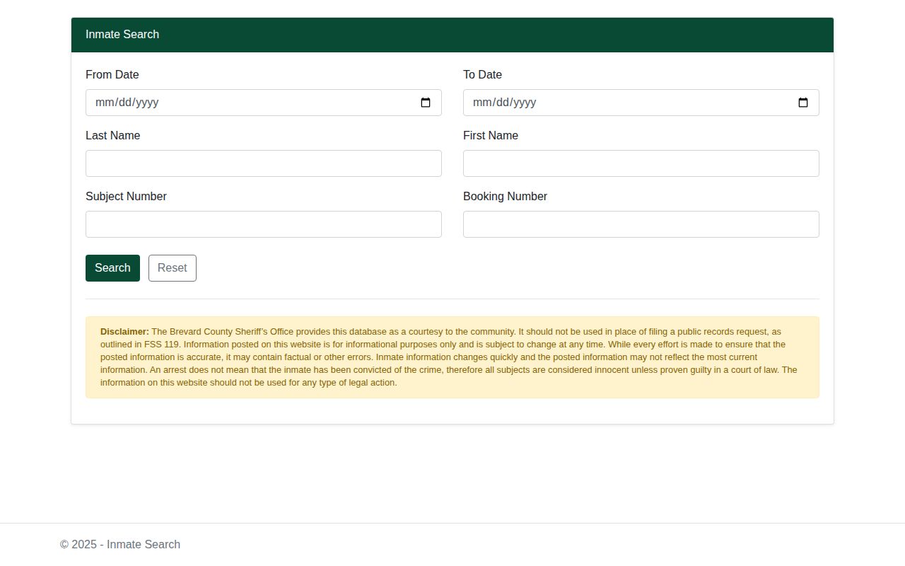 Brevard County recent arrest jail roster search form