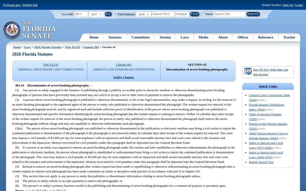 Florida Brevard County arrest photo removal statute