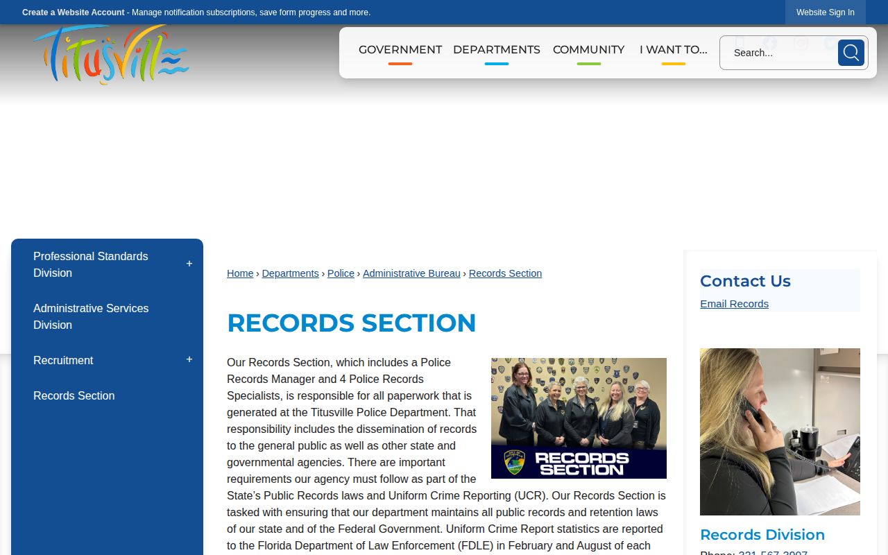 Titusville Police Records Section for Titusville arrest report requests