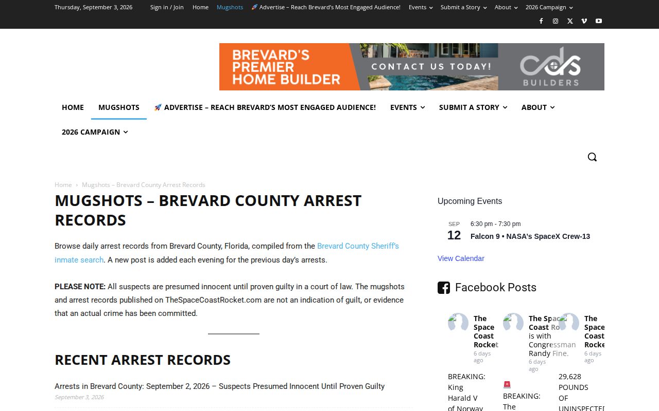 Brevard County local arrest news page that may include Palm Bay arrests
